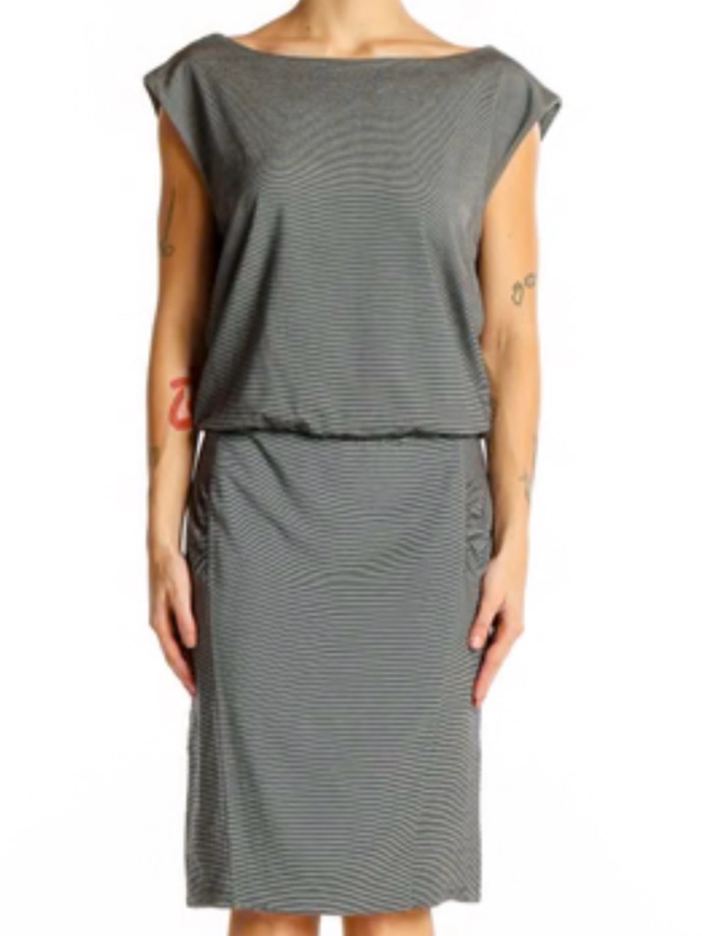 Athleta black Striped Westwood Sleeveless Blouson Dress Sz MT